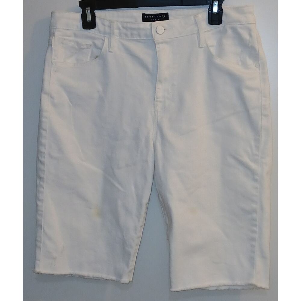 Sanctuary Women Jeans Denim Bermuda Shorts Raw Hem Pockets Malibu White Size 32